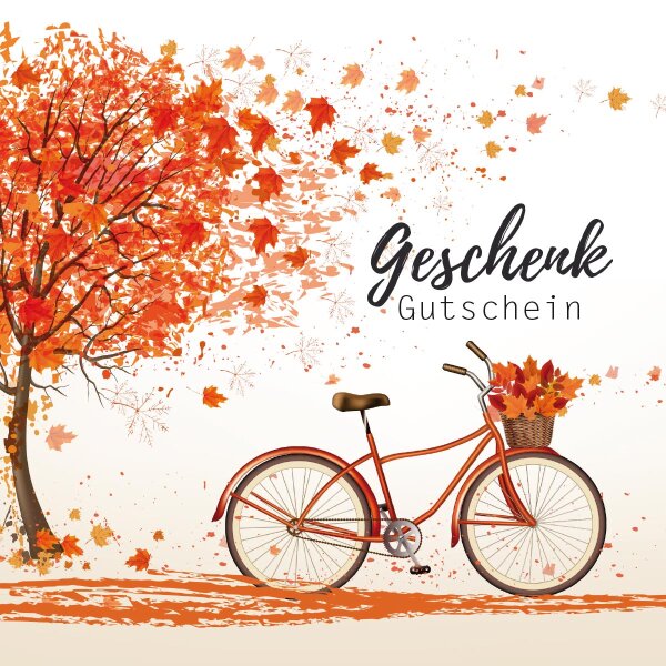 Geschenkgutschein Herbst im Wind mit Fahrrad