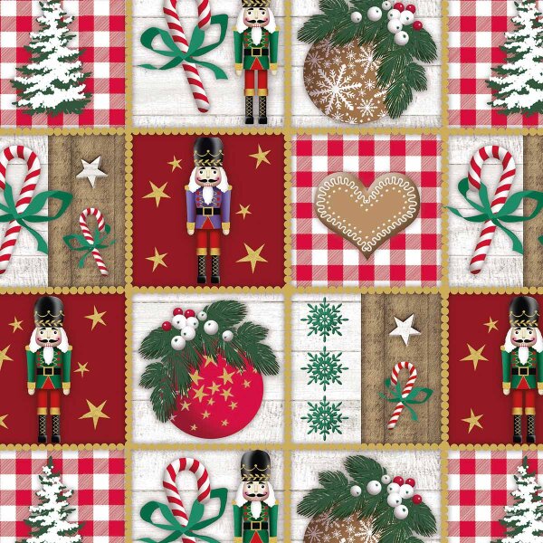 Geschenkpapier mit illustrierten Weihnachtsmotiven